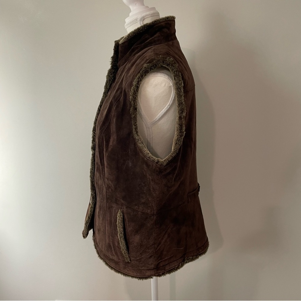 Vintage Eddie Bauer Seattle Brown Suede Faux Fur Lined Western Vest Size Large - Picture 5 of 9